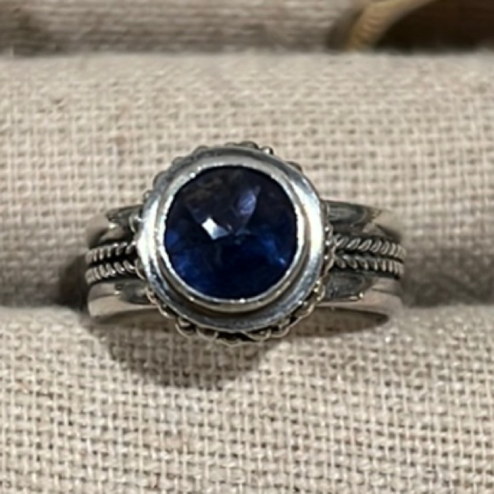 SARDA 925 Vintage Sterling Silver Ring with Navy Gemstone Size 7